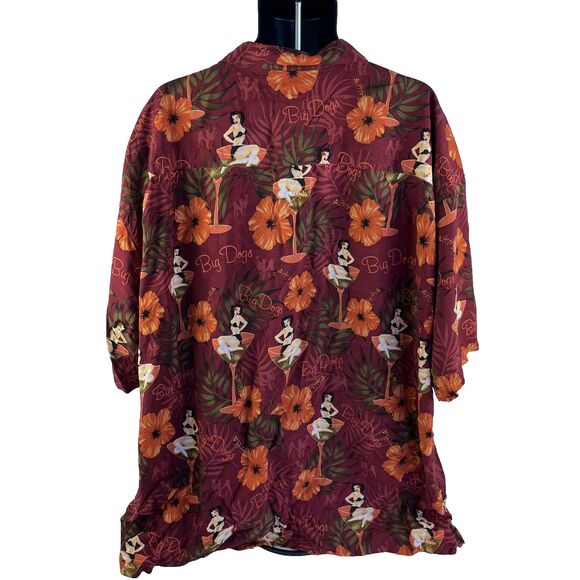 Mens Big Dogs Short Sleeve Hawaiian Shirt Sz 4X Pinup Girl Floral - Picture 6 of 9